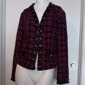 Geneology Purple/Black Blazer with Fitted Silhouette and Rounded Collar Size M